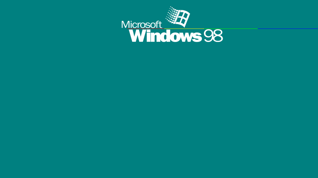 Minimalist Windows 98 logo on vibrant teal background retro computing wallpaper design