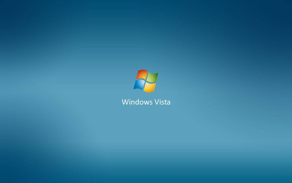 Minimalist Windows Vista wallpaper with vibrant four-pane logo on smooth blue gradient background