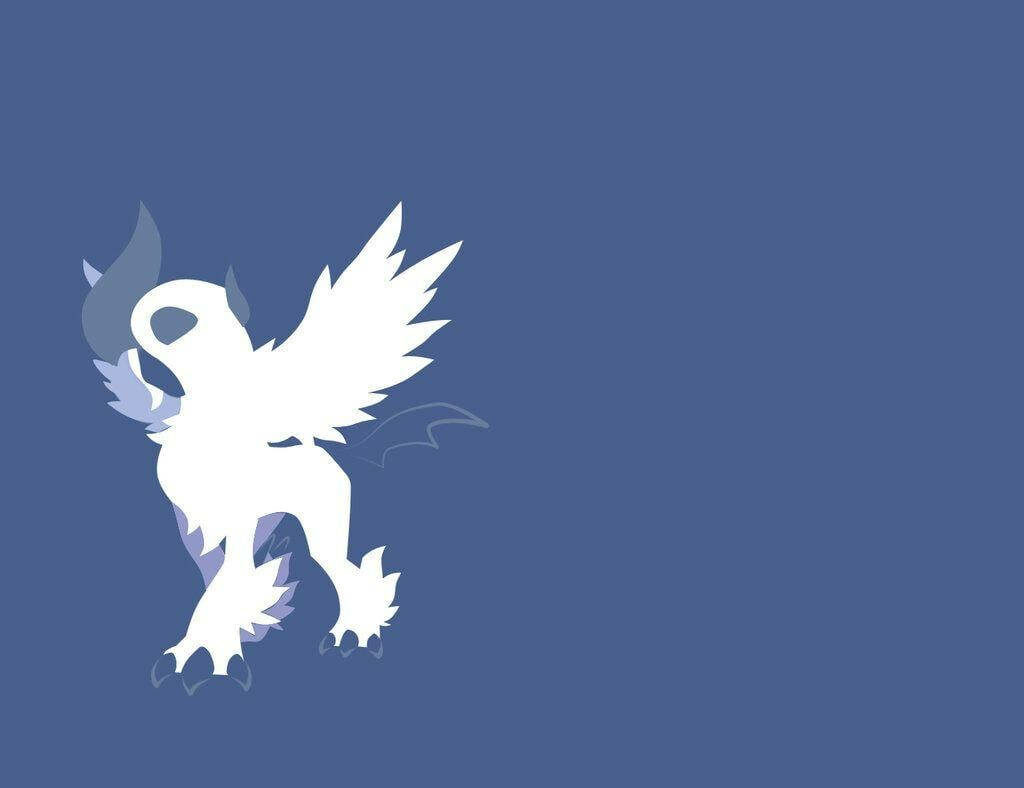 Minimalist winged Absol Pokémon wallpaper on solid blue background clean striking design