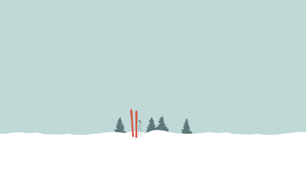 Serene Minimalist Wallpaper: Skier on Snowy Hill with Pine Trees