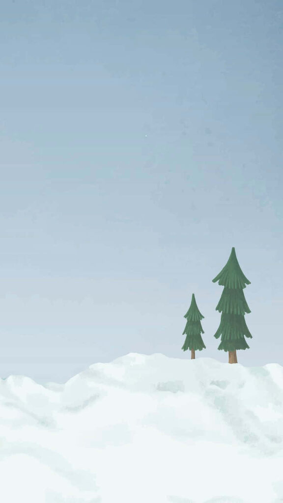 Serene Minimalist Winter Snowscape Background with Pine Trees Wallpaper