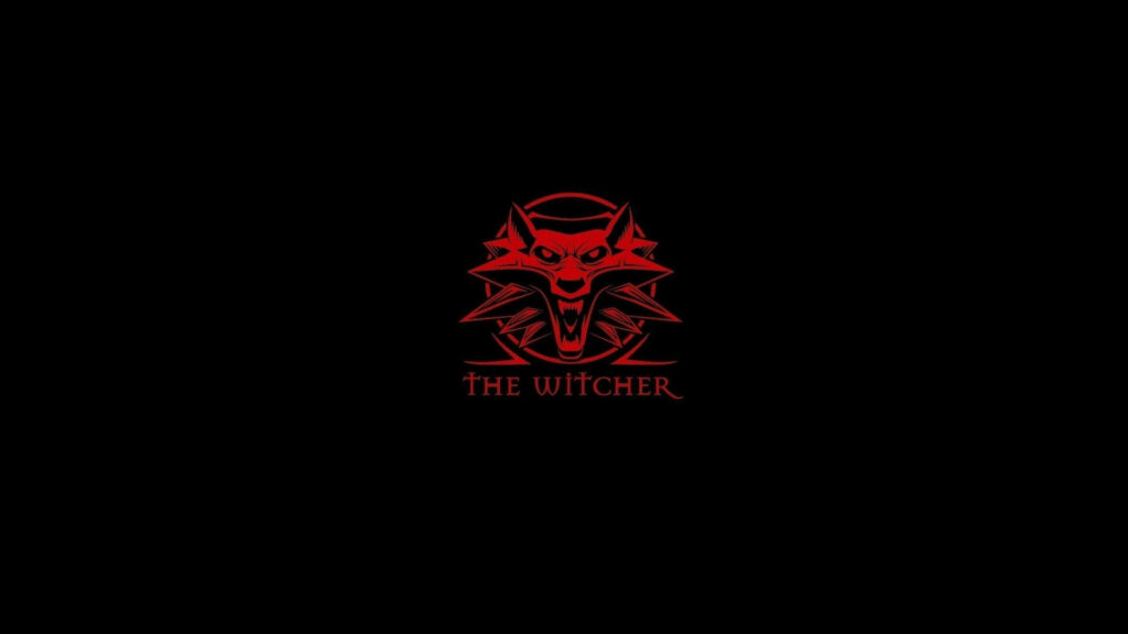Minimalist The Witcher Wallpaper: Red Wolf Emblem on Black Background