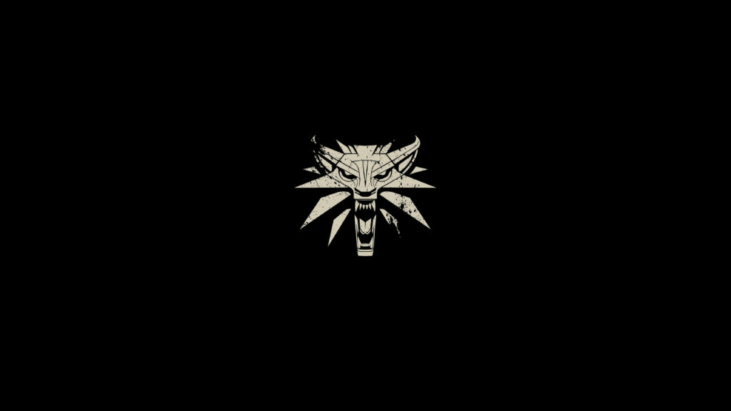Minimalist Witcher Wolf Emblem Wallpaper on Black Background