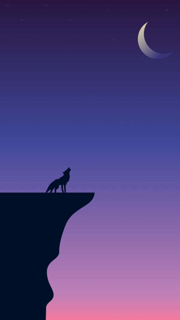 Lone Wolf Howling at Crescent Moon: Minimalist Gradient Wallpaper