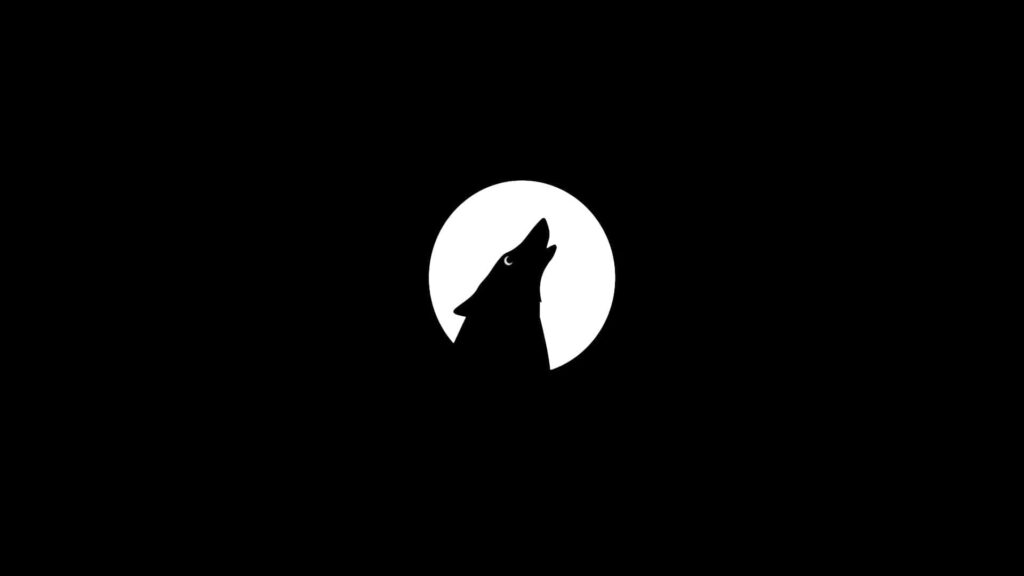 Minimalist Wolf Howling at Full Moon - Black Background Wallpaper