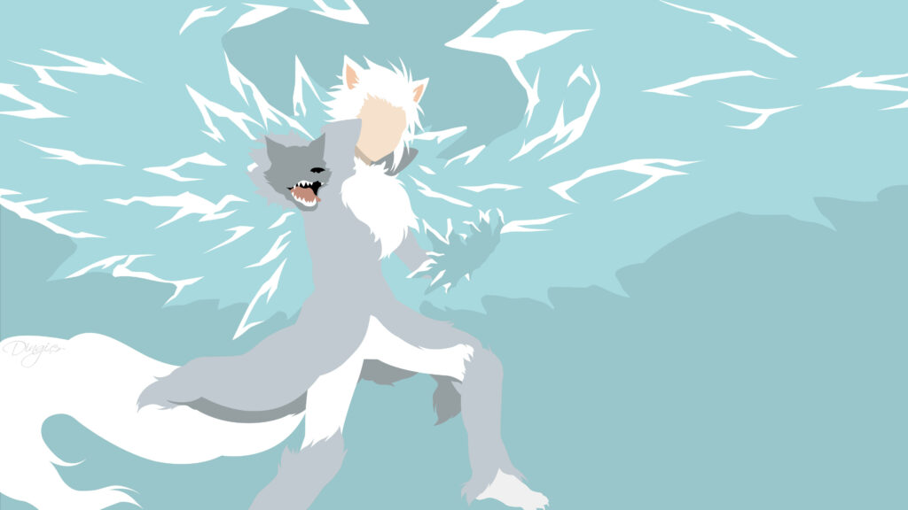 Minimalist Wolf-Humanoid Wallpaper with Abstract Blue Background
