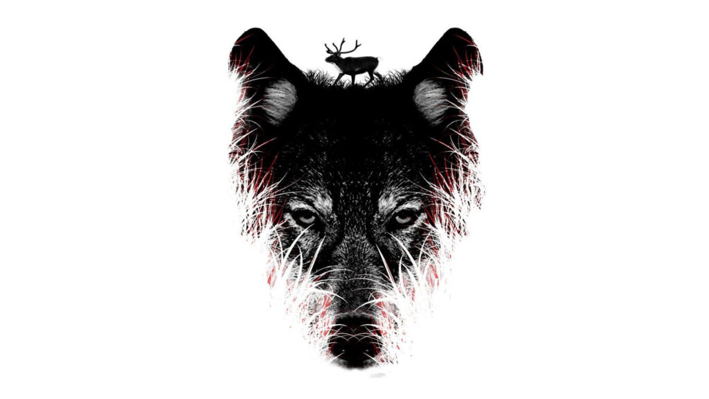 Minimalist Wolf and Stag Wallpaper: Bold White Background Design