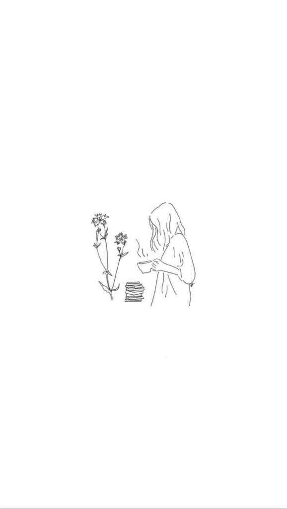 Minimalist Woman with Coffee Wallpaper: Simple Line Art Design