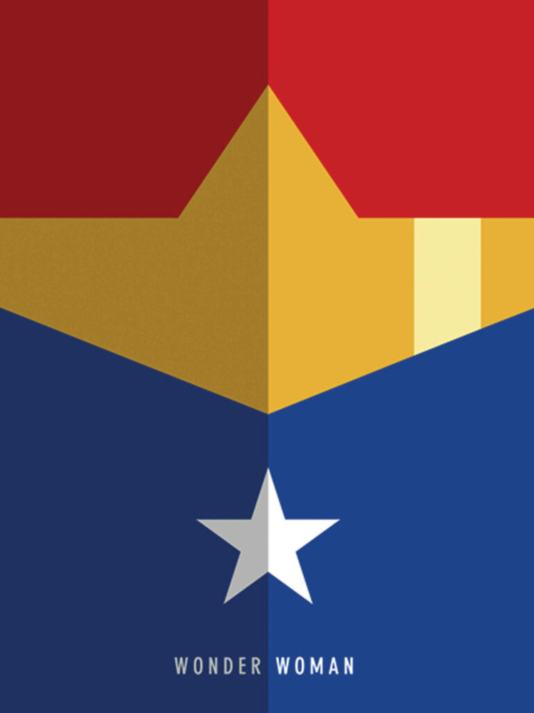Minimalist Wonder Woman logo digital wallpaper with bold geometric shapes and vibrant colors
