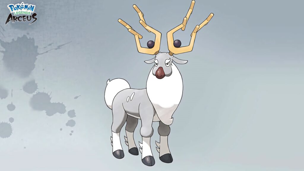 Minimalist wallpaper of Wyrdeer from Pokémon Legends Arceus on light abstract background