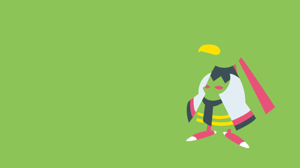 Stylized Minimalist Xatu Wallpaper: Vibrant Green Background
