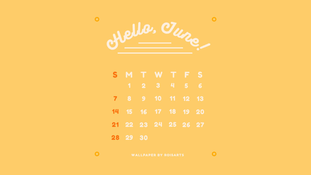 Minimalist calendar wallpaper on warm yellow background with hello claire in playful white script