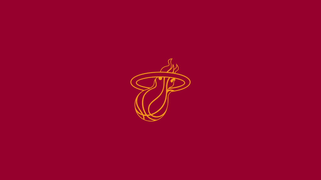 Minimalist yellow Miami Heat logo on solid maroon background modern basketball wallpaper