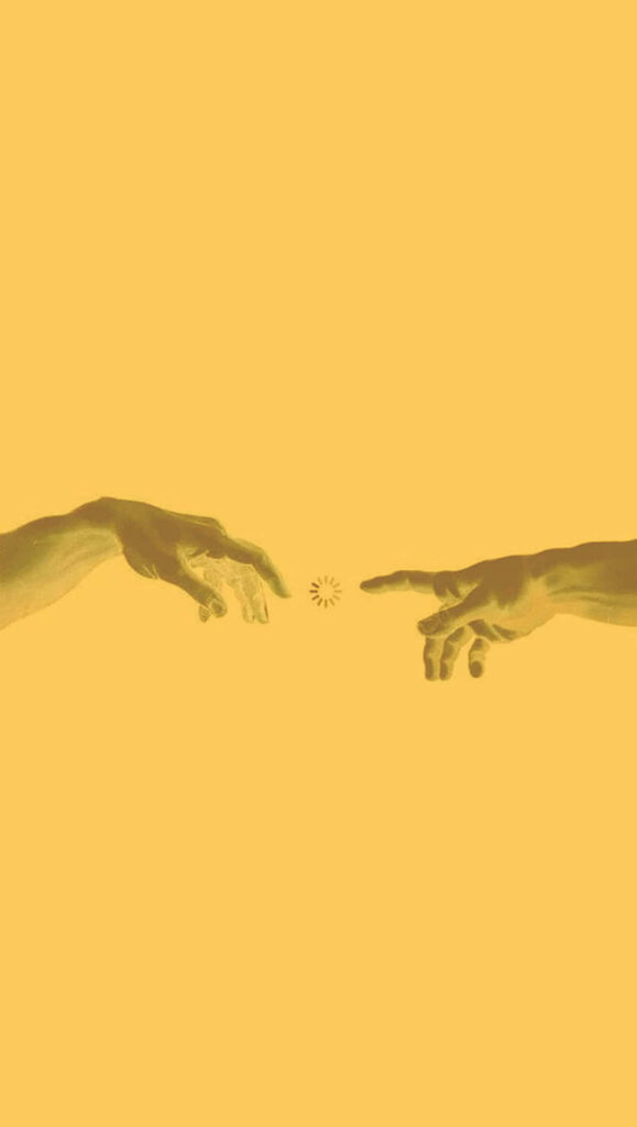 Minimalist Yellow Background: Hands Touching - Artistic Connection Wallpaper