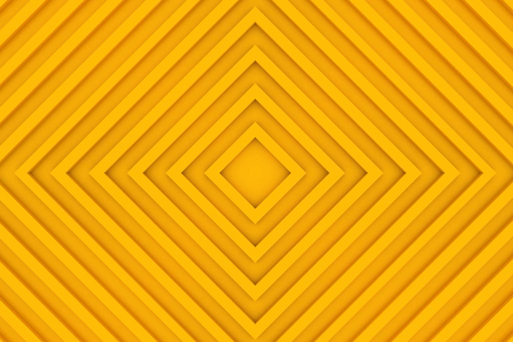 Minimalist yellow 3D geometric wallpaper with concentric square pattern for modern devices