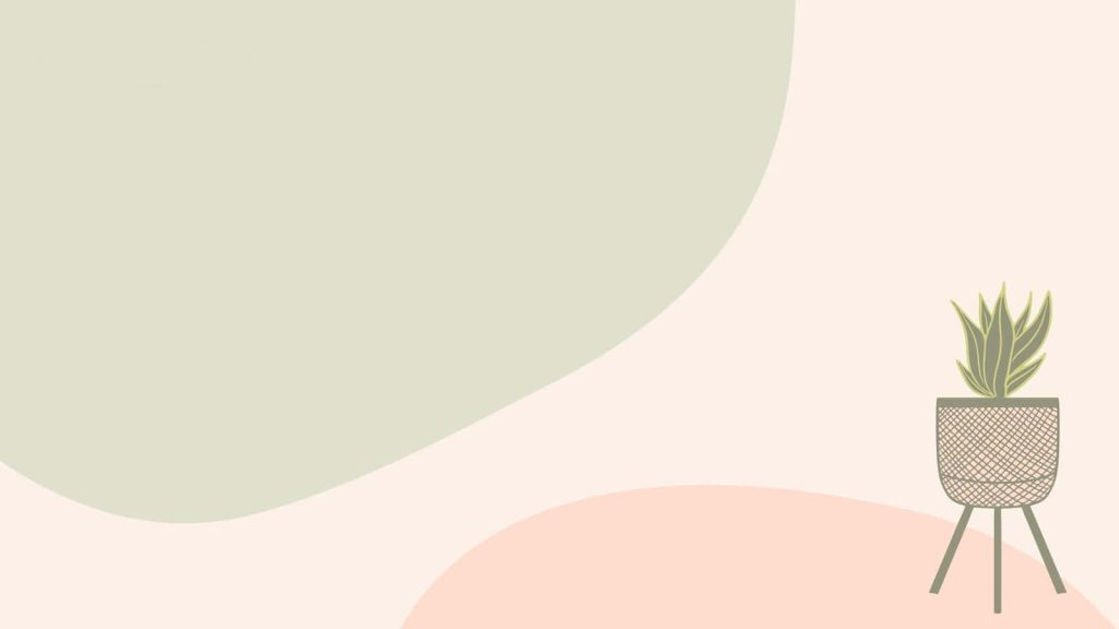 Minimalist Zoom background with small potted plant and pastel sage cream abstract shapes Wallpaper