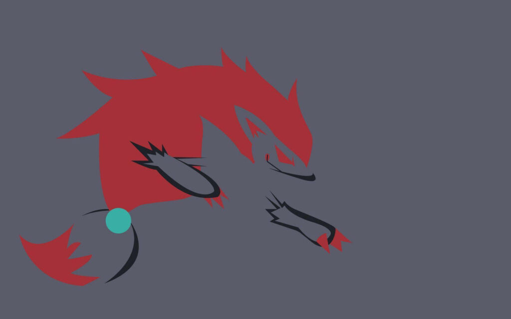 Minimalist Zoroark Wallpaper: Gray Background with Red & Black Design