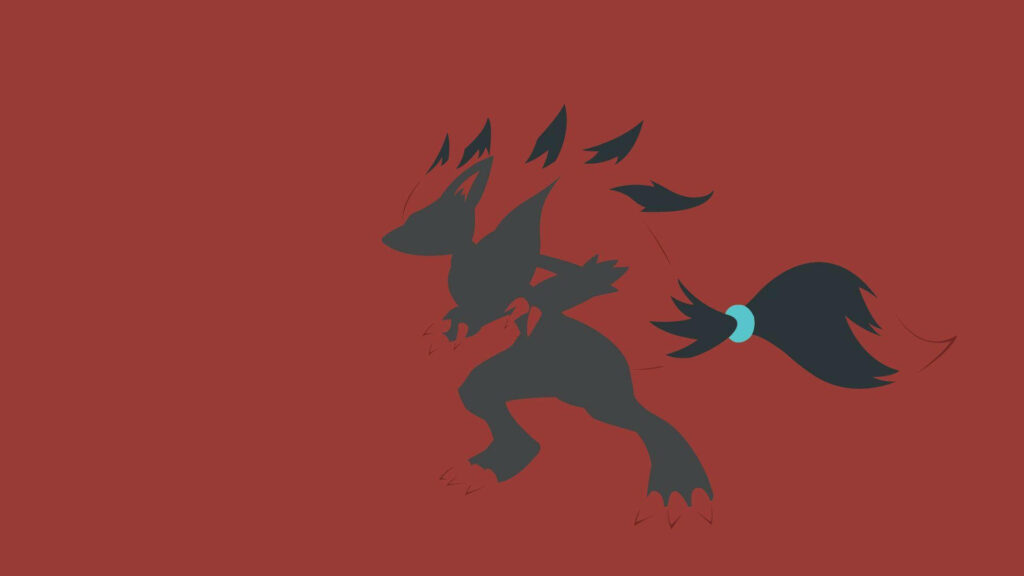 Minimalist Zoroark Wallpaper: Silhouette on Deep Red Background