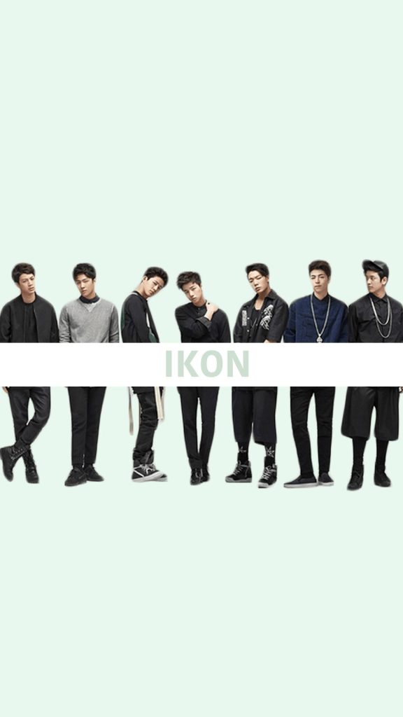 iKON K-pop group wallpaper minimal pastel green background sleek modern fashion split layout