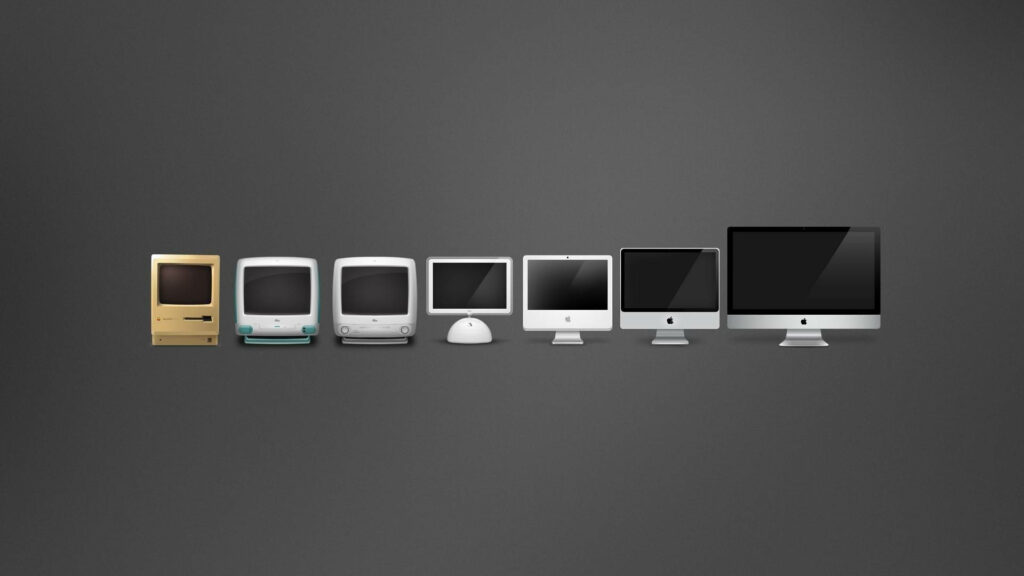 Minimalist Apple Desktop Evolution Wallpaper on Gray Background
