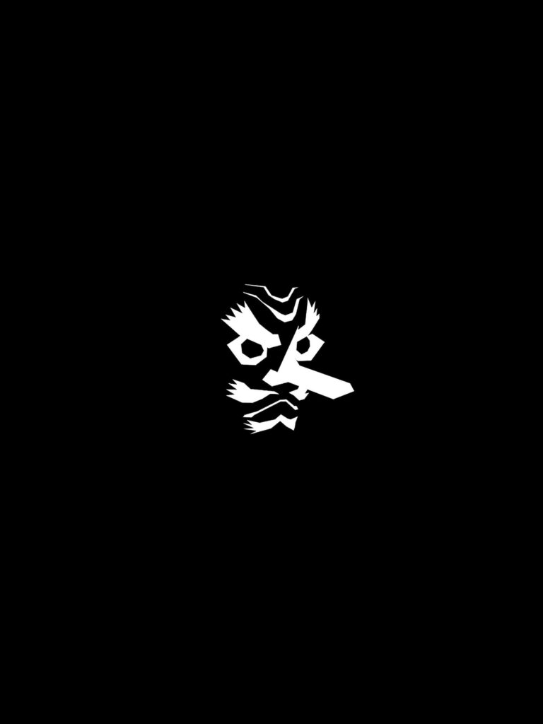 Minimalist iPad Wallpaper: White Demon Mask on Black Background