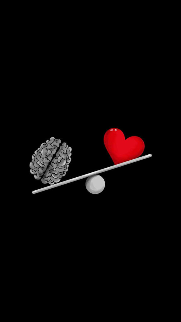 Minimalist iPhone Wallpaper: Brain & Heart Harmony on Black Background