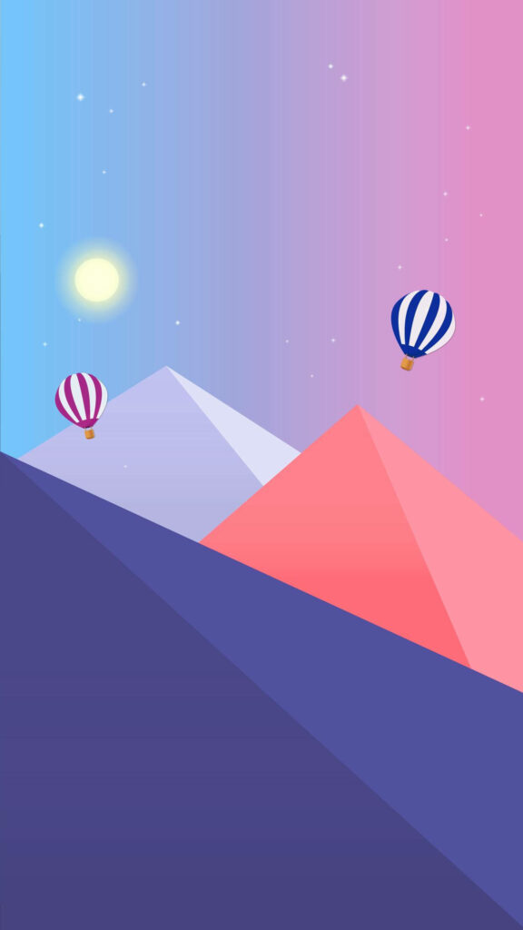 Minimalist iPhone Wallpaper: Geometric Mountains & Balloons