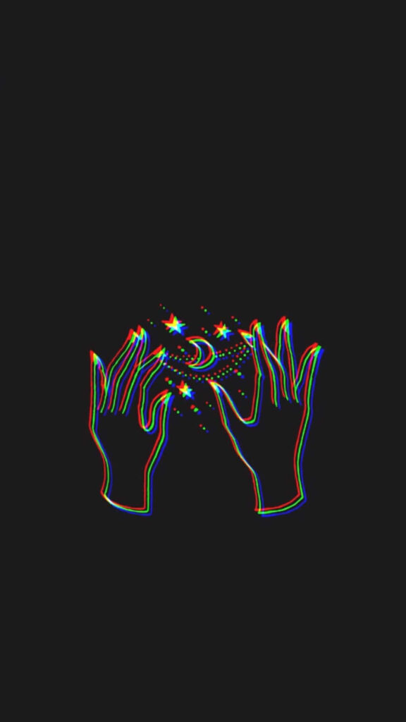 Minimalist iPhone Wallpaper: Hands & Crescent Moon in Cosmic Design