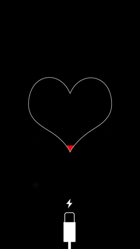 Minimalist Black Heart iPhone Wallpaper with Charging Icon