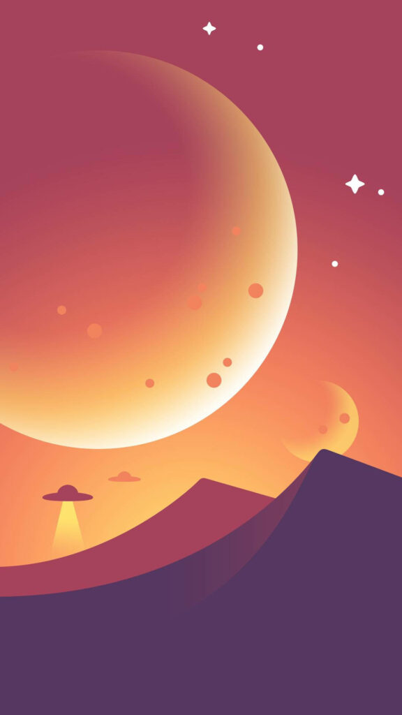 Serene Minimalist iPhone Wallpaper: Moonlit Landscape with UFO