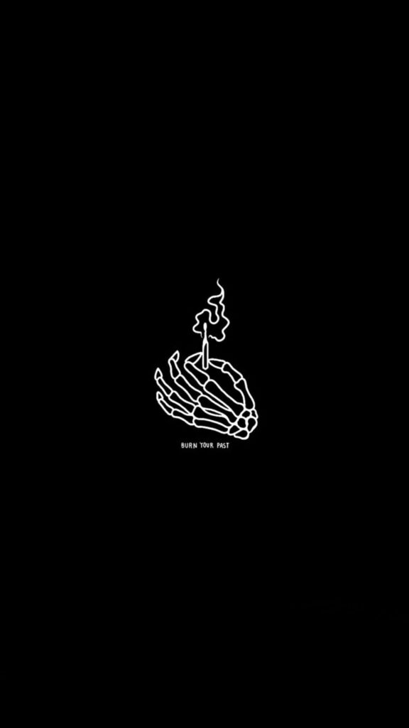 Minimalist iPhone Wallpaper: Skeletal Hand & BURN YOUR PAST Design