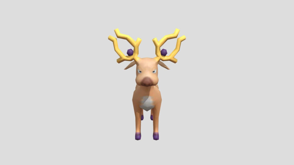 3D Minimalistic Creature with Yellow Antlers on Light Grey Background Wallpaper