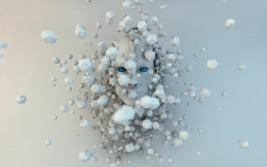 Surreal Abstract Face Wallpaper: Geometric Shapes & Blue Eyes