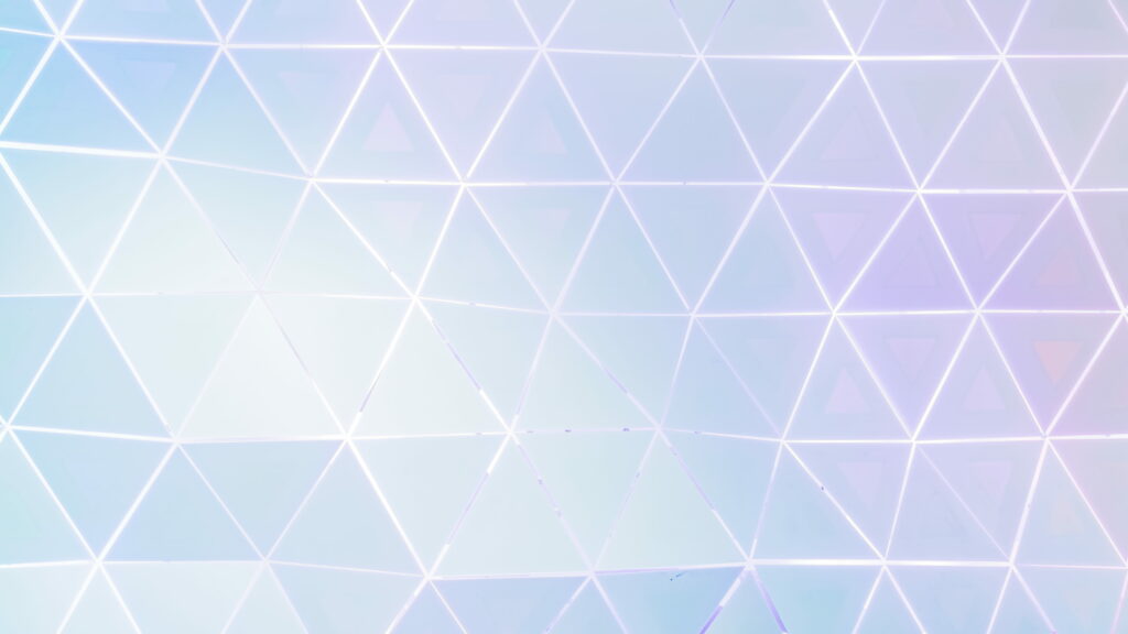 Minimalist geometric polyhedral wall with glowing pastel blue and purple triangular grid background Wallpaper