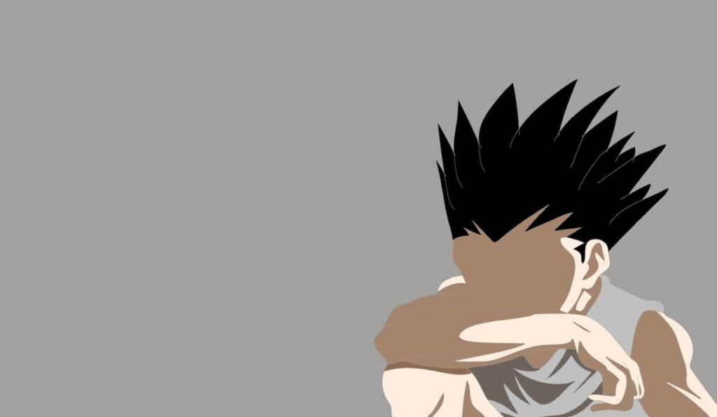 Minimalist Anime Wallpaper: Spiky Black-Haired Character on Gray