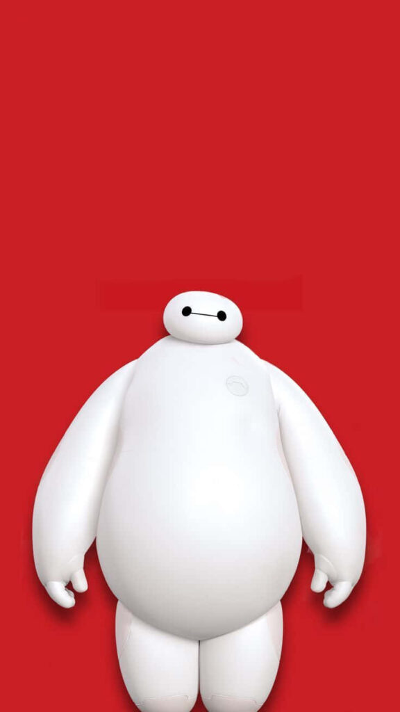 Minimalistic Baymax wallpaper on solid red background perfect for phone screen display