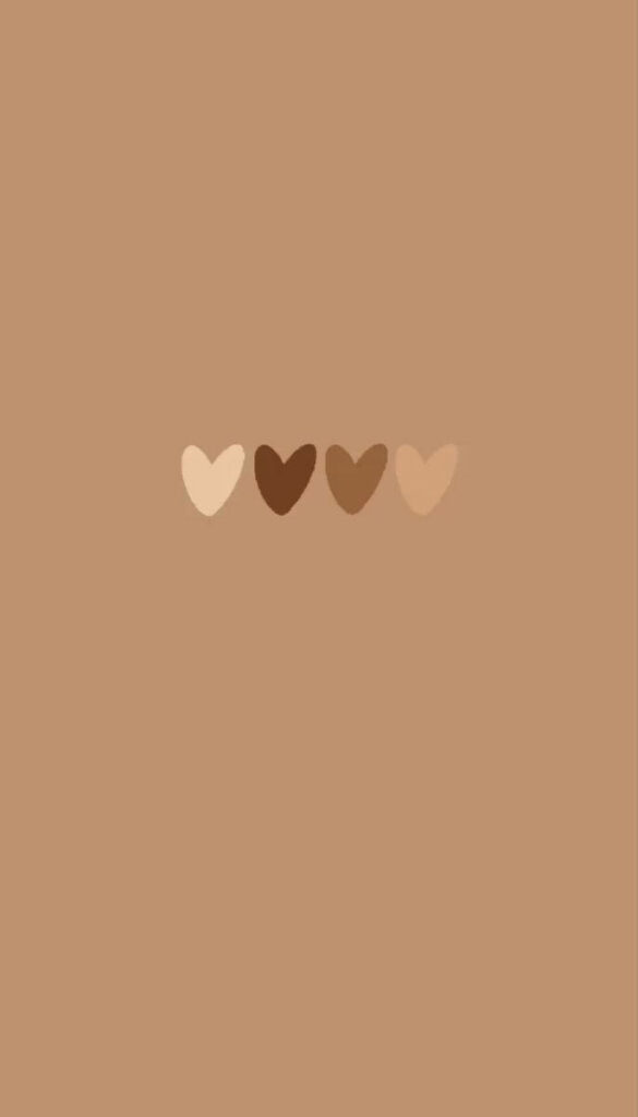 Beige Aesthetic Phone Wallpaper: Minimalist Hearts in Brown Shades