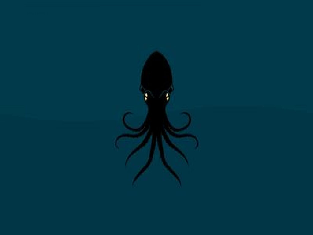Minimalist Black Calamari Vector Art Wallpaper on Deep Teal