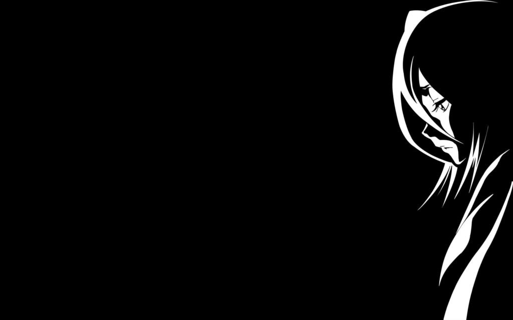 Elegant Black-and-White Minimalistic Anime Character Wallpaper