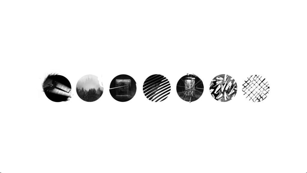 Minimalistic Black and White Wallpaper with 7 Unique Circular Designs