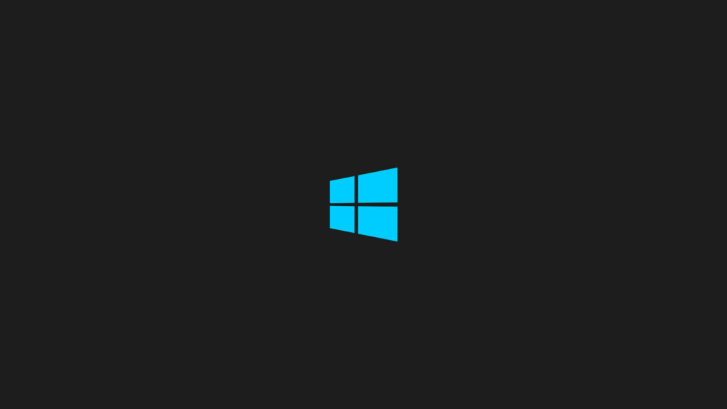 Sleek and Minimalist Black Windows 10 Desktop Wallpaper Showcasing a Striking Blue Logo on Dark Background