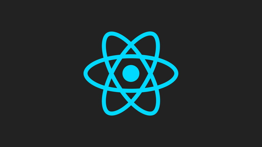 Minimalist cyan ReactJS logo on dark charcoal background digital wallpaper for developers