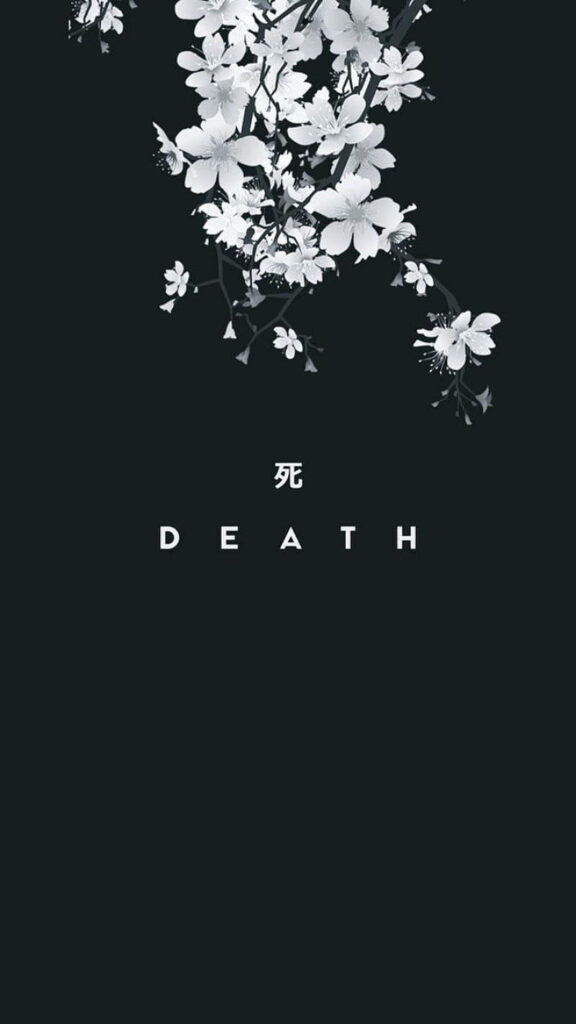 Minimalist Cherry Blossom Wallpaper with DEATH and 死 Design