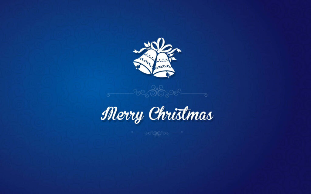 Minimalist Merry Christmas Wallpaper: Deep Blue Bells & Elegant Design