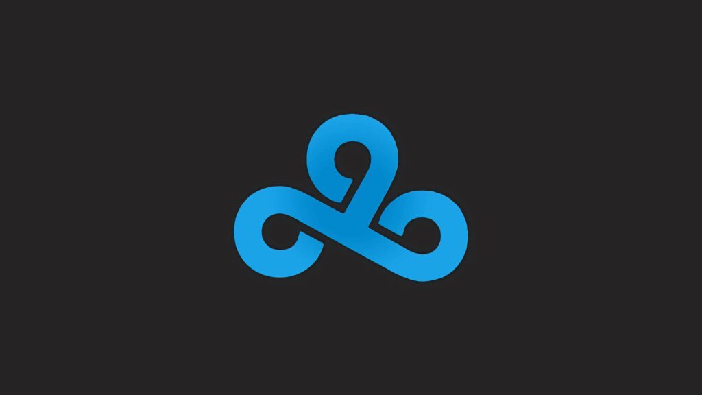 Minimalistic Cloud9 wallpaper with bright blue logo on black background esports branding design