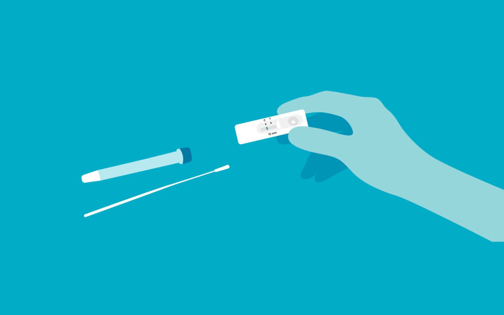 Minimalistic Covid-19 Testing Process Wallpaper with Blue Background