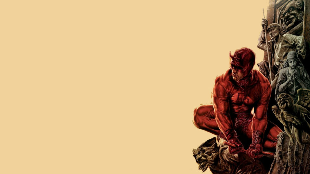 Minimalist Daredevil Wallpaper: Iconic Red Suit on Gargoyle