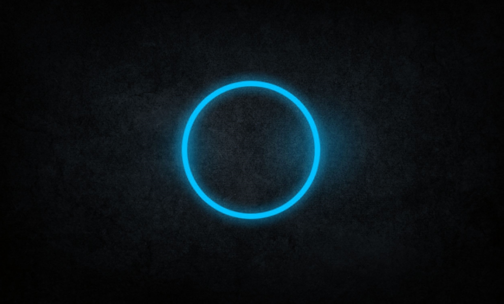 Minimalistic Dark Abstract Wallpaper with Glowing Blue Neon Circle