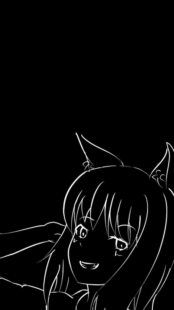 Minimalistic Dark Anime Character Wallpaper with Cat Ears