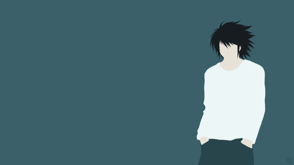Minimalistic Death Note Character Wallpaper - Dark Teal Vector Art